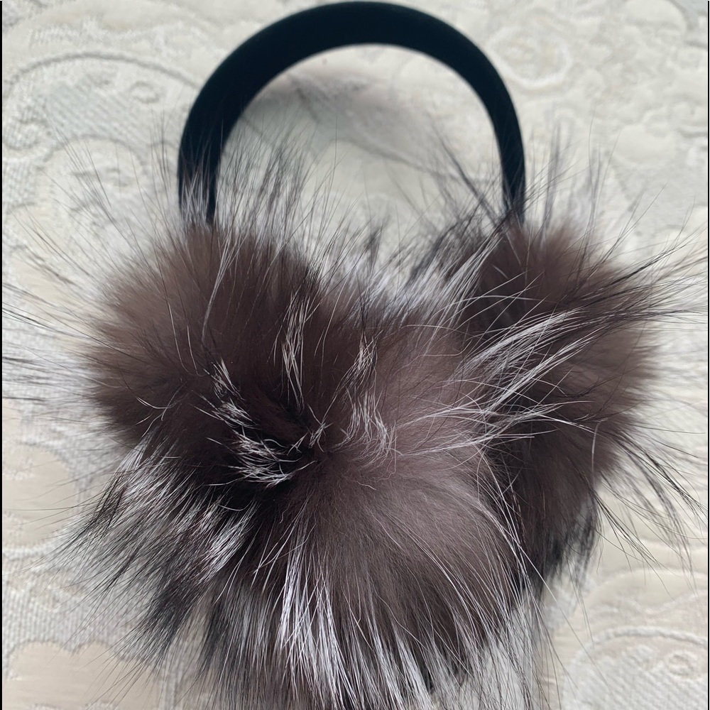 Silver fox fur earmuffs Saks Fifth Avenue